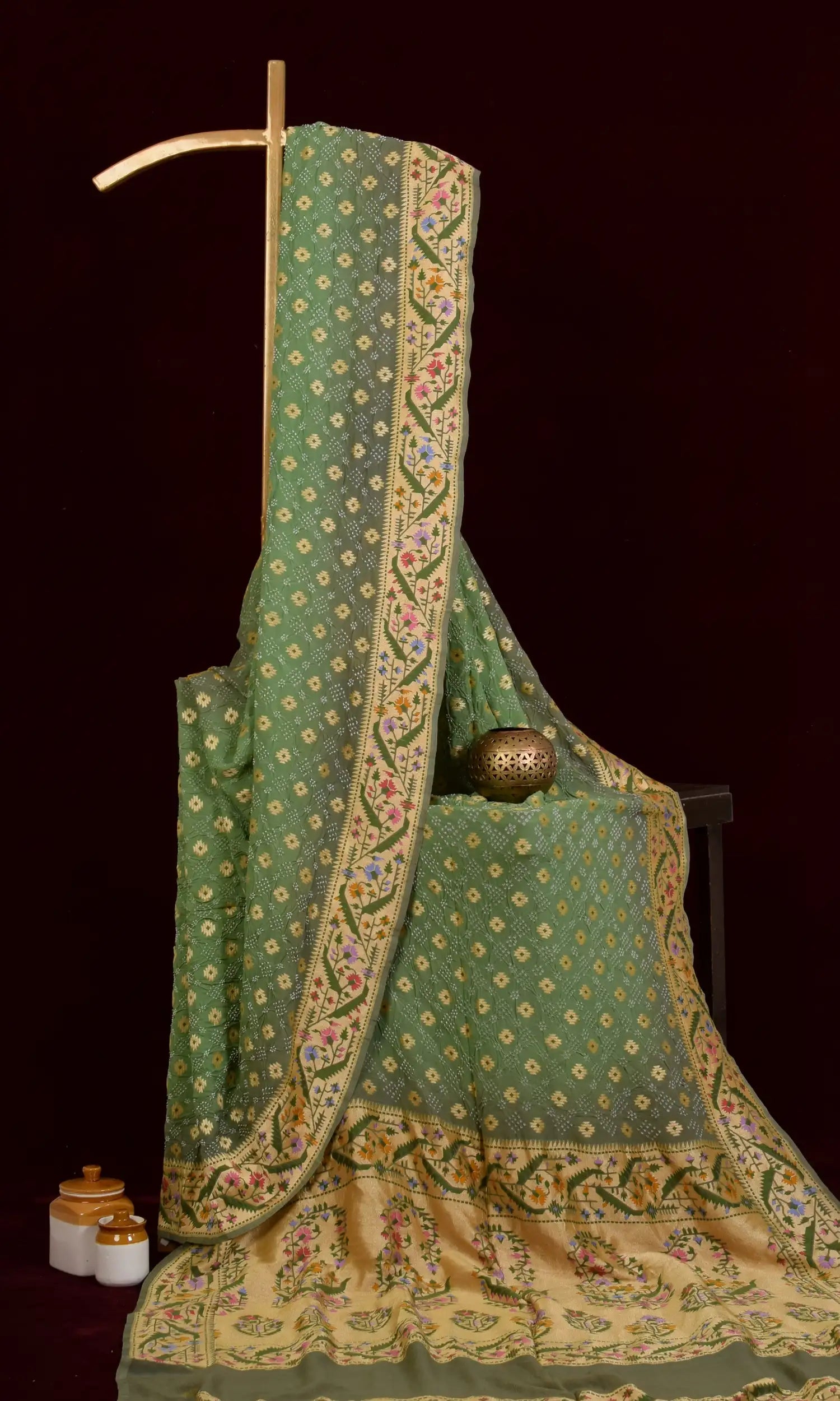 Banarasi Weave Parsi Jaal Bandhani Saree