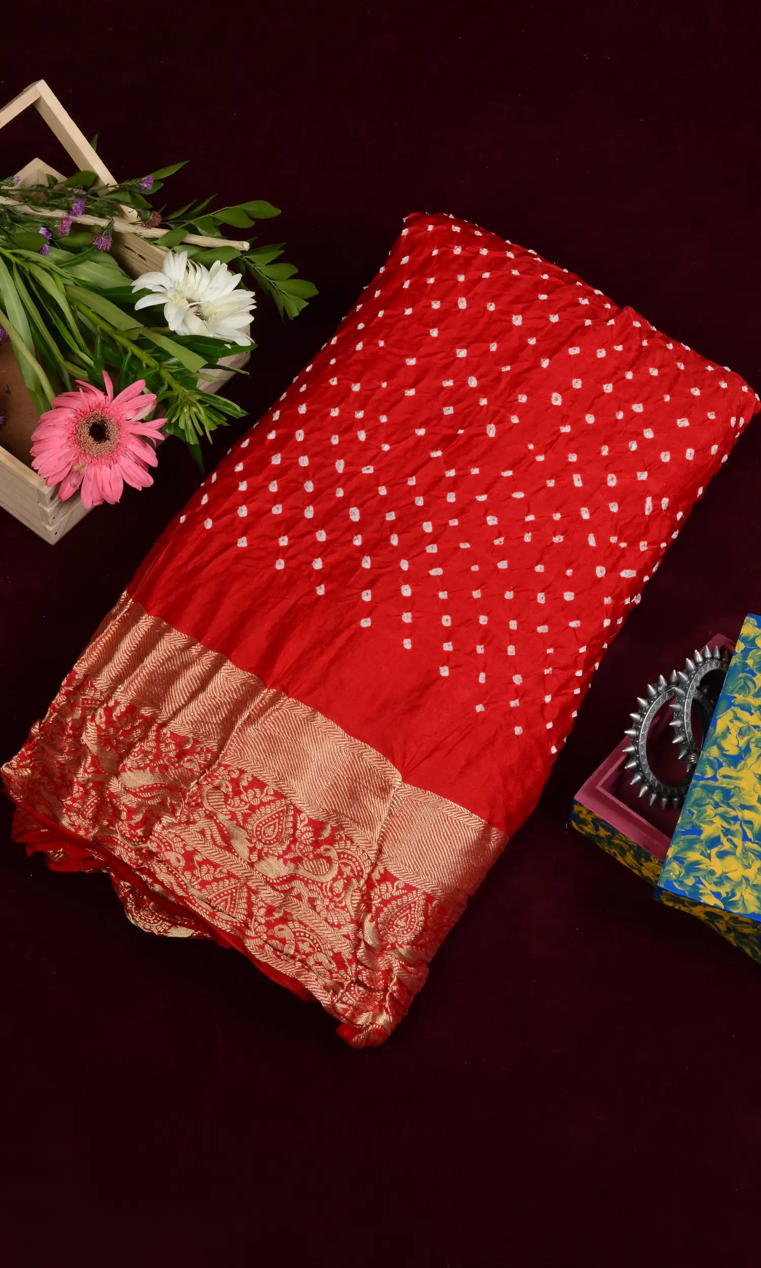 Gaji Kanjiwaram Bandhani Saree