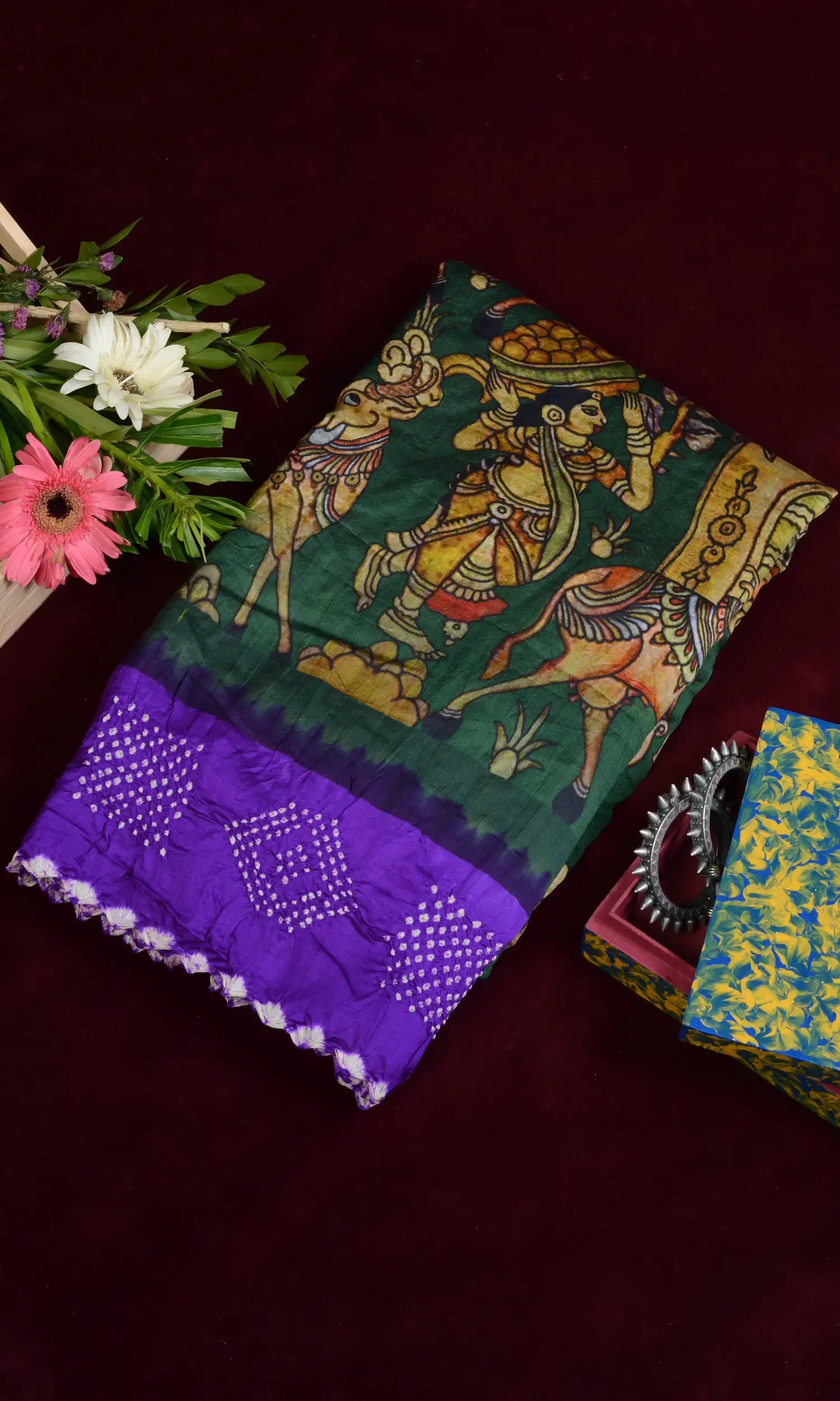 Kalamkari Print Bandhani Saree