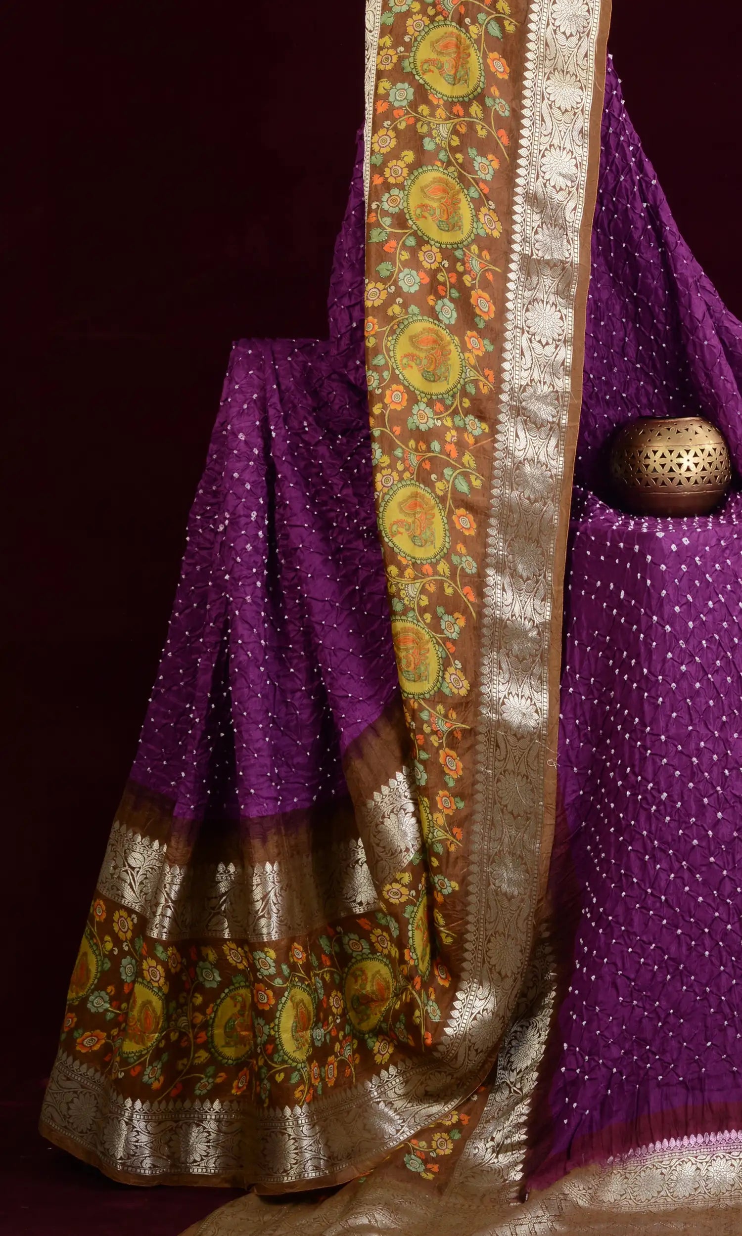 Kanjiwaram With Pichwai Print Bandhani Saree