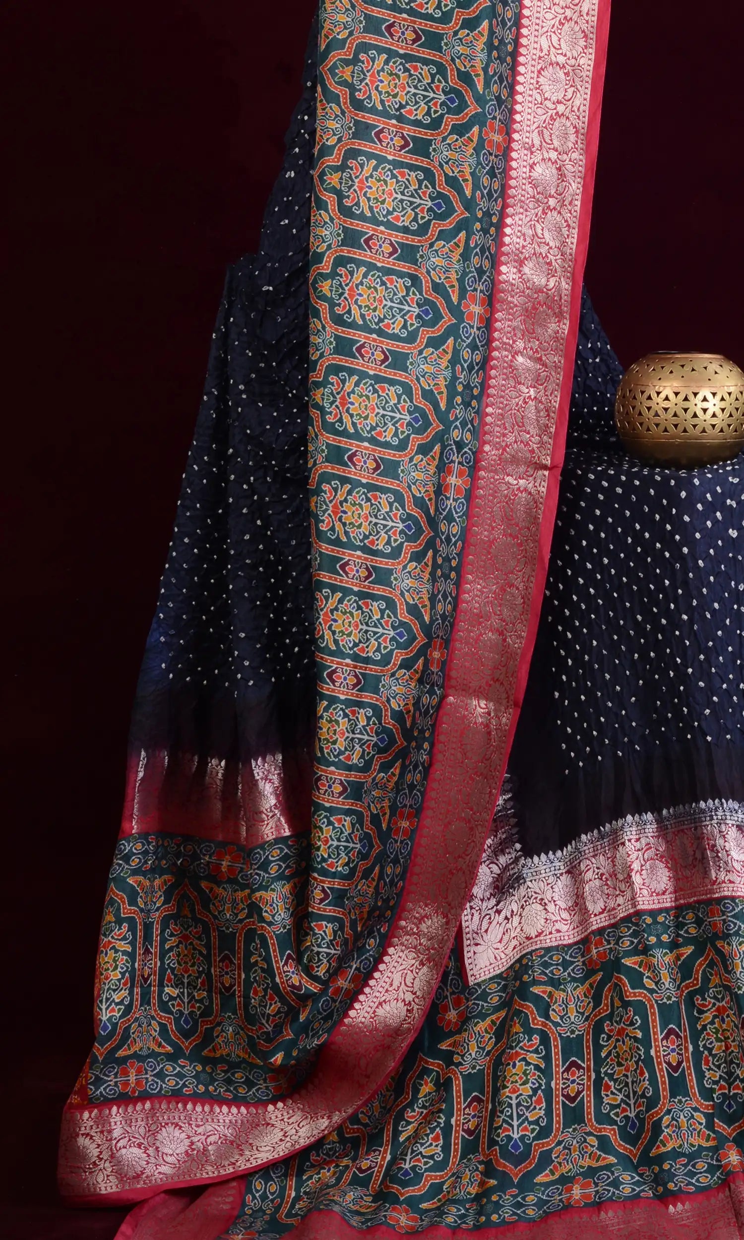 Kanjiwaram With Pichwai Print Bandhani Saree