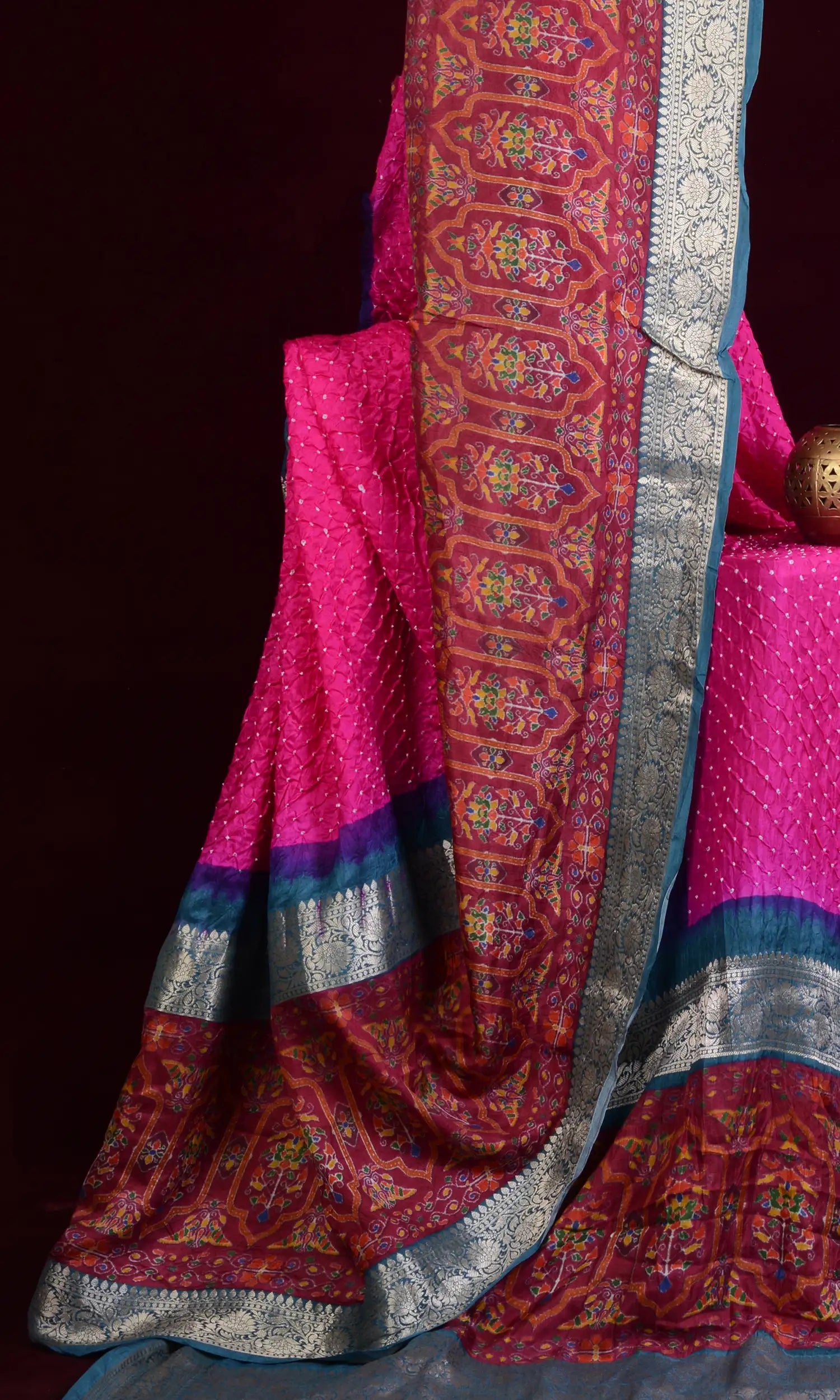 Kanjiwaram With Pichwai Print Bandhani Saree