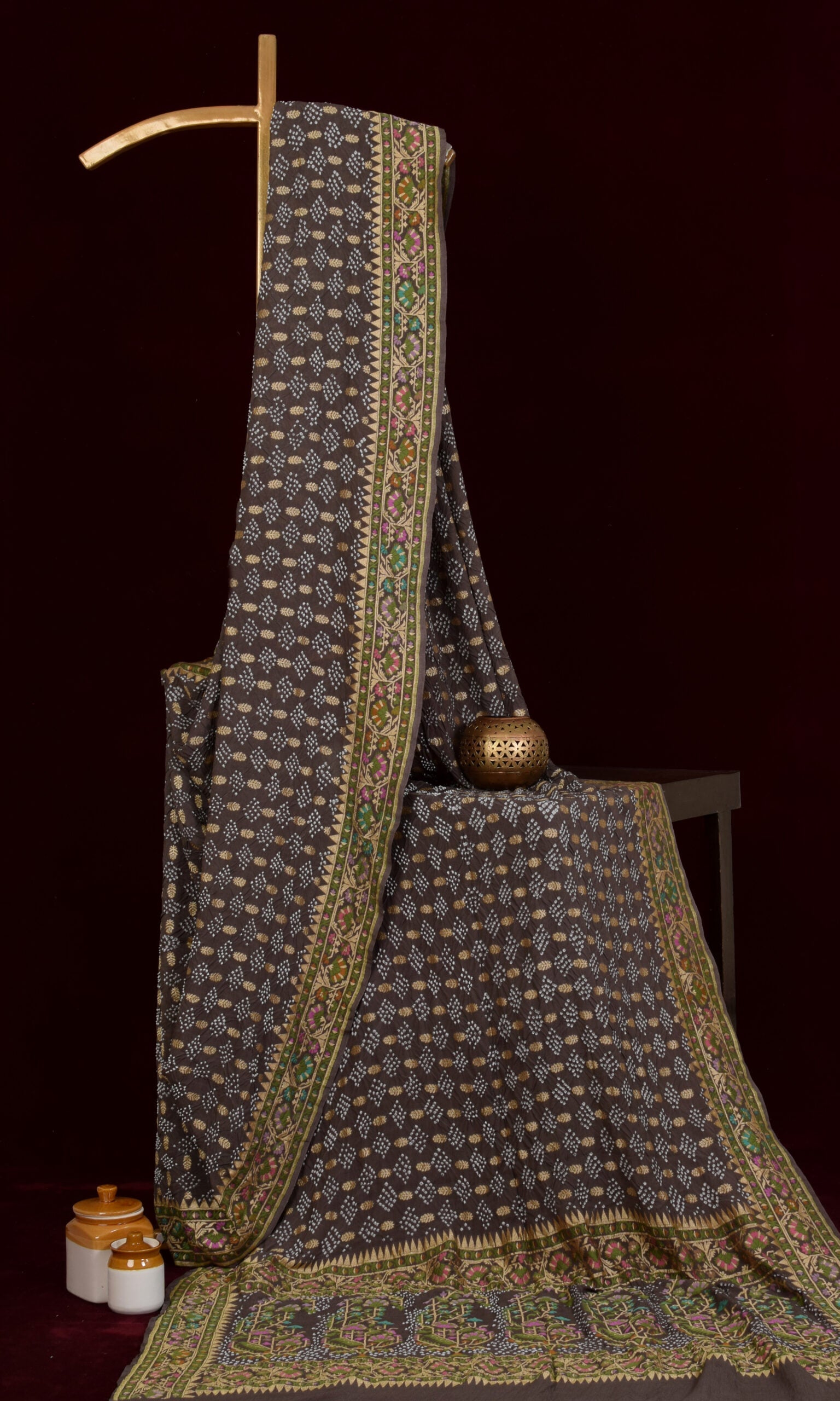 Banarasi Weave Parsi Jaal Bandhani Saree