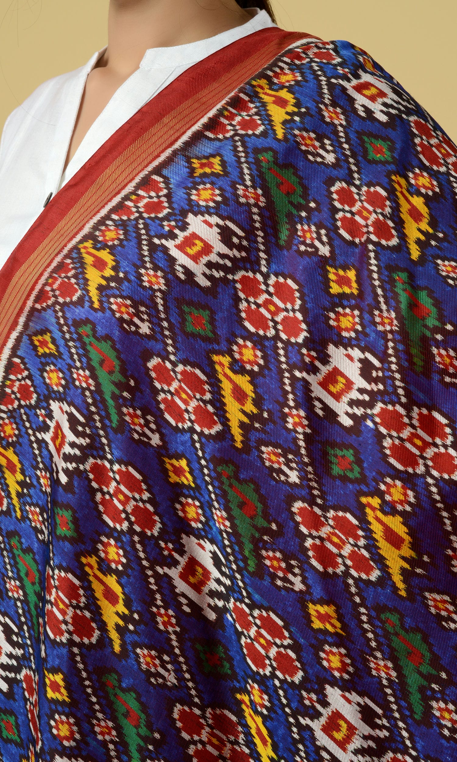 Twill Weave Patola Dupatta Elephant Parrot Laheriya