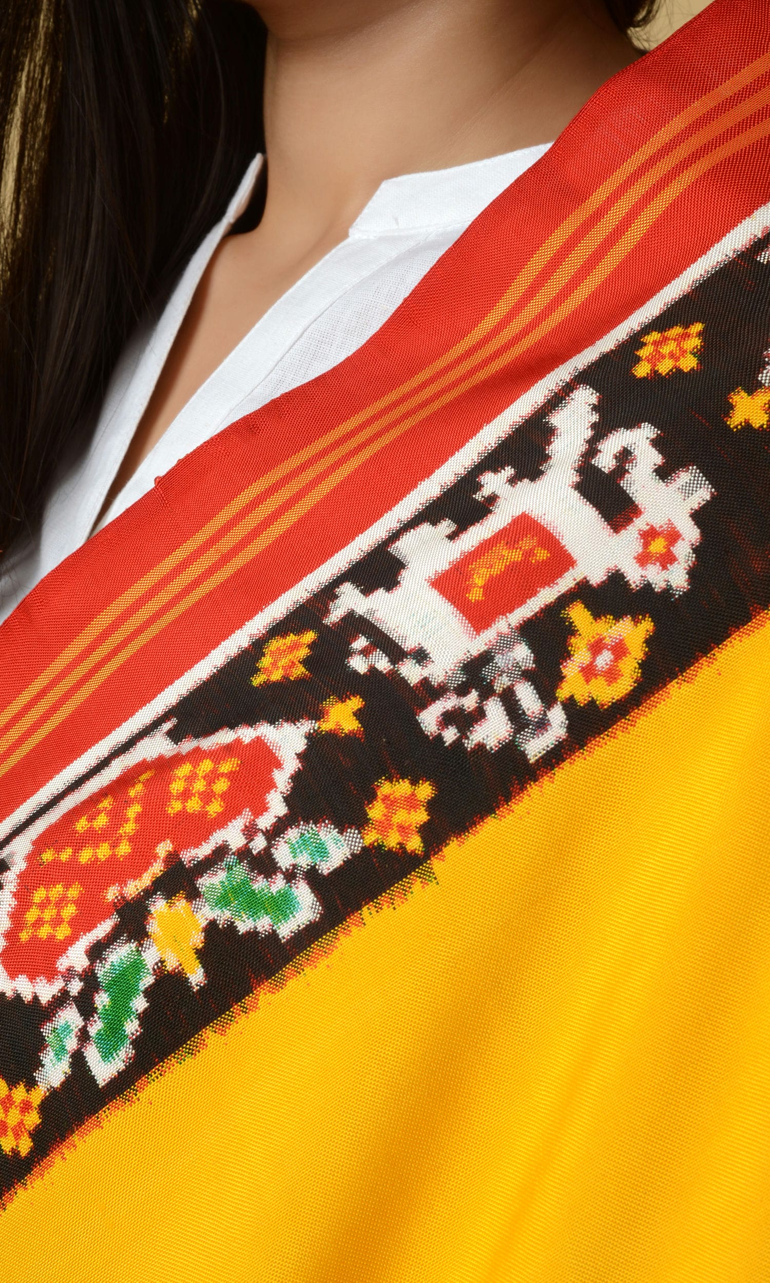 Double Ikat Patola Plain Gala Border Dupatta