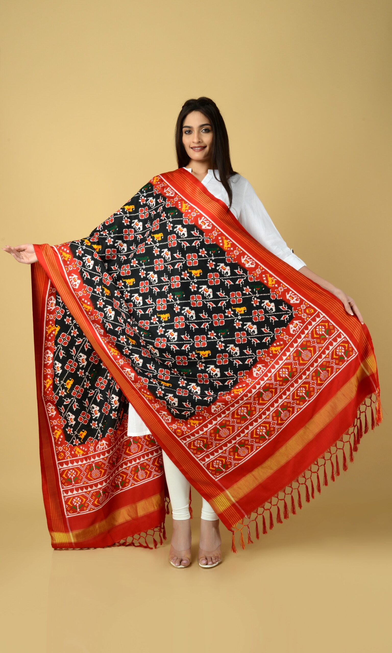 Double Ikat Patola Dupatta Elephant Parrot Laheriya