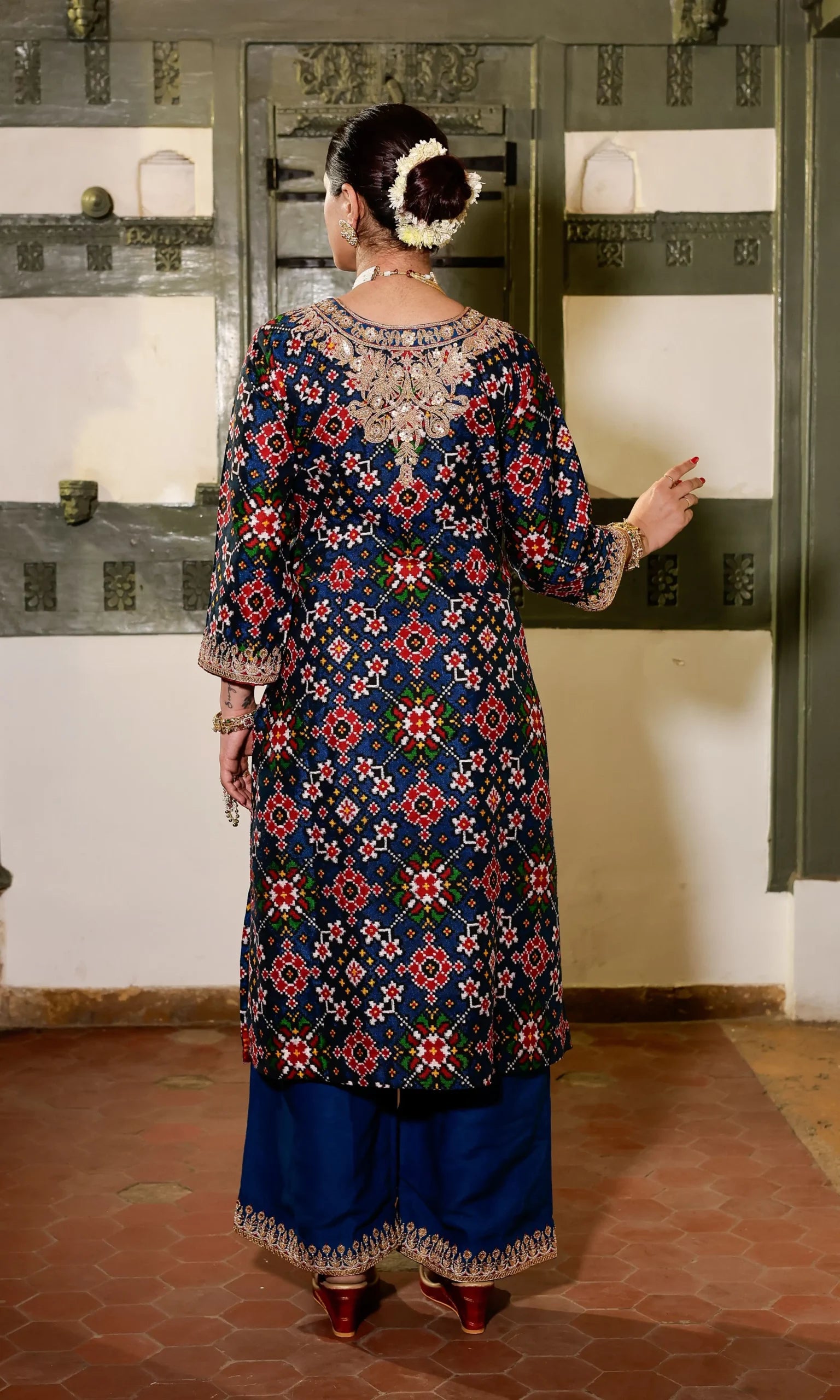 Double Ikat Patola Dress with Aabha Marodi hand work