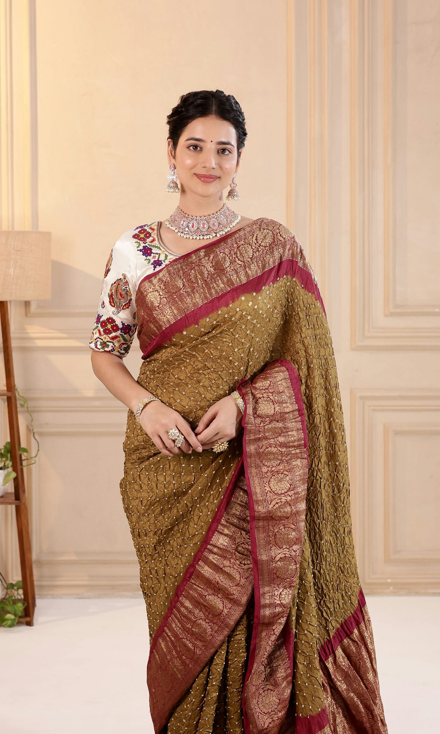 Kanjiwaram Border Pallu Bandhani Saree