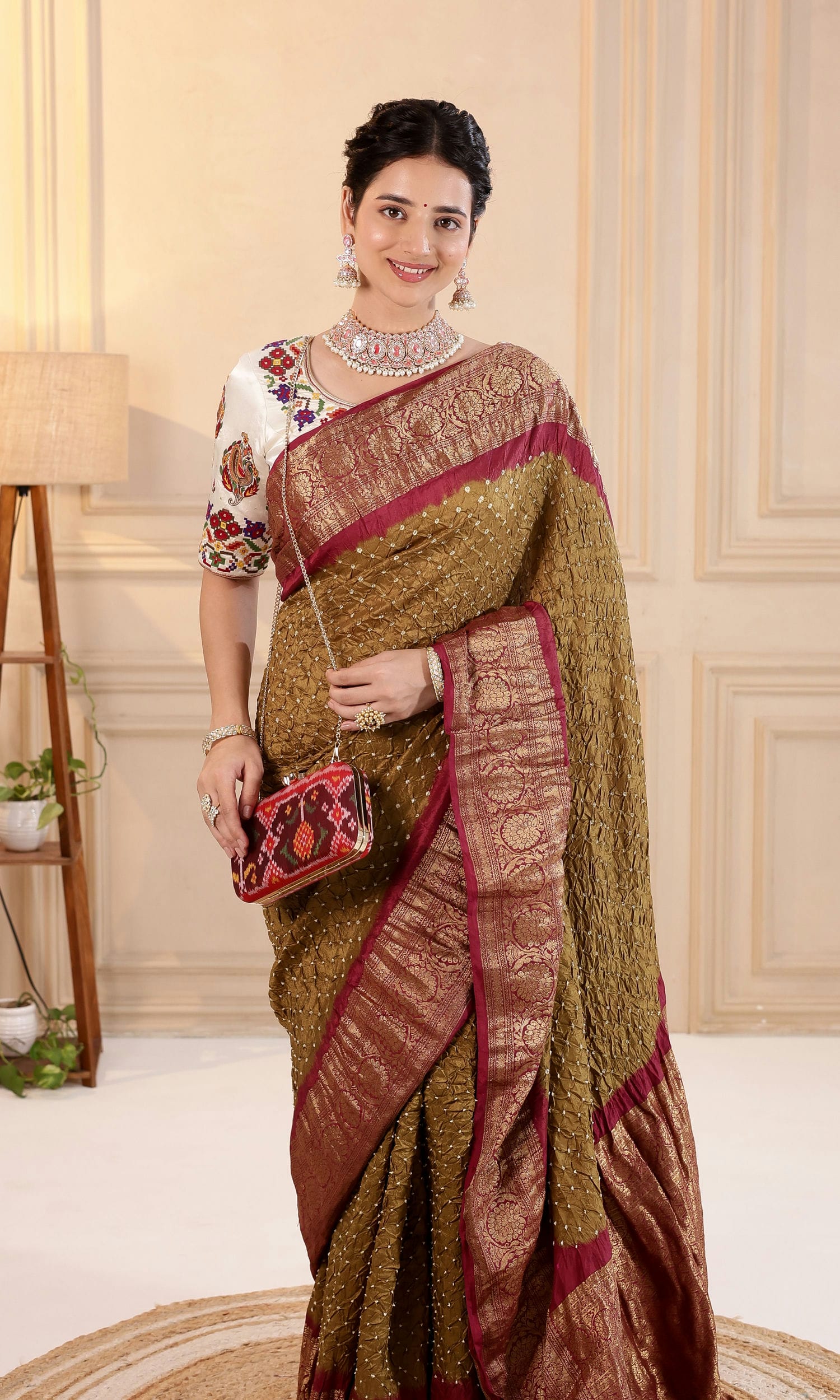 Kanjiwaram Border Pallu Bandhani Saree
