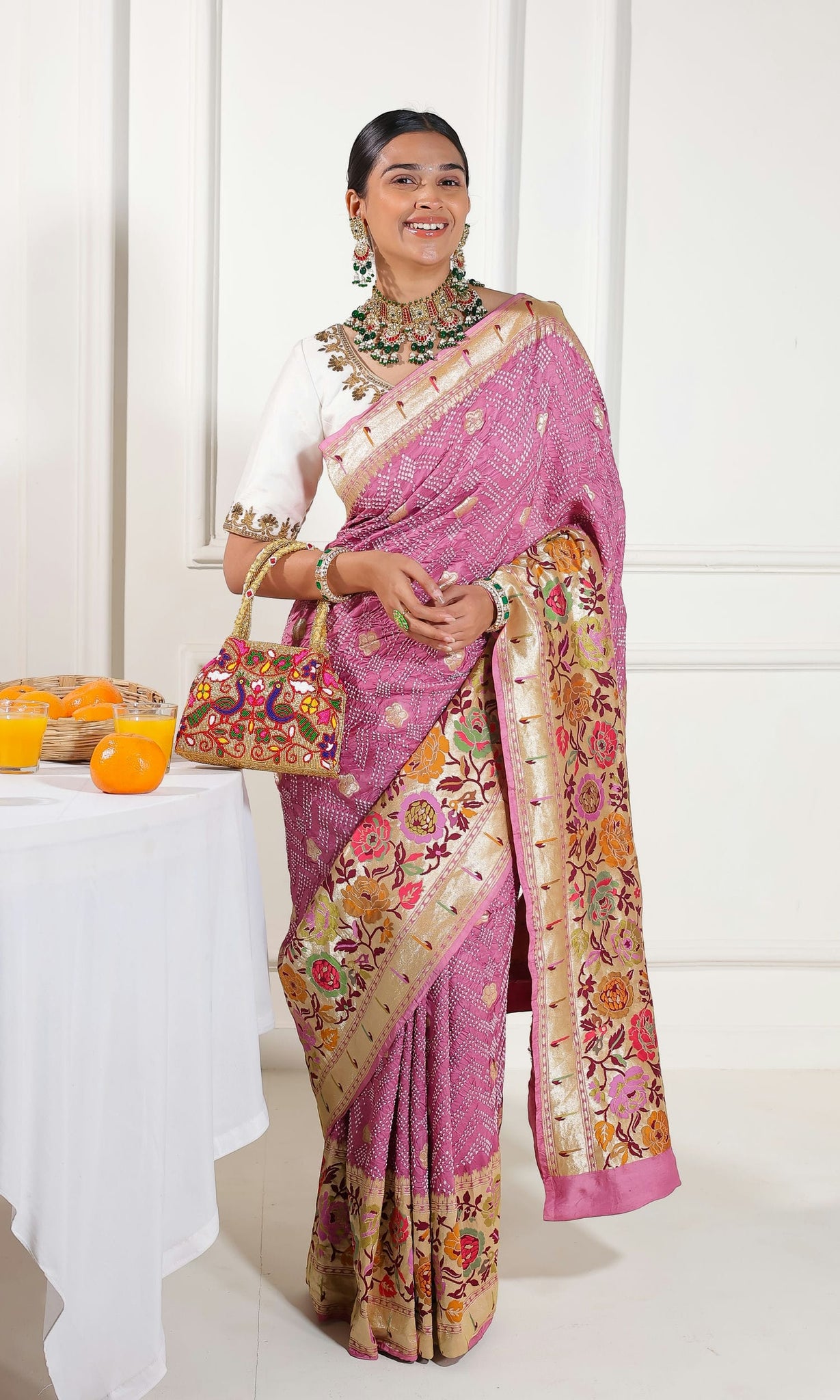 Paithani Scurt Butti with Bandhej Saree