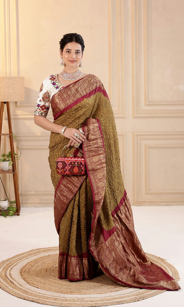 Kanjiwaram Border Pallu Bandhani Saree