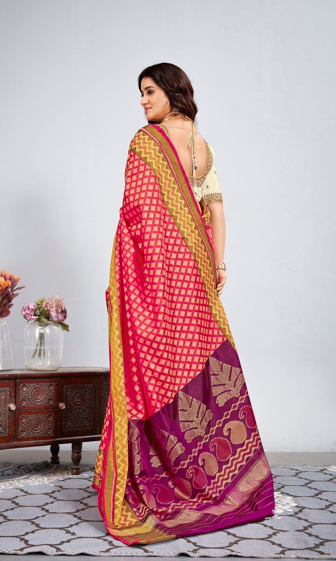 Rajkoti Patola Saree with Zari Kadva weave