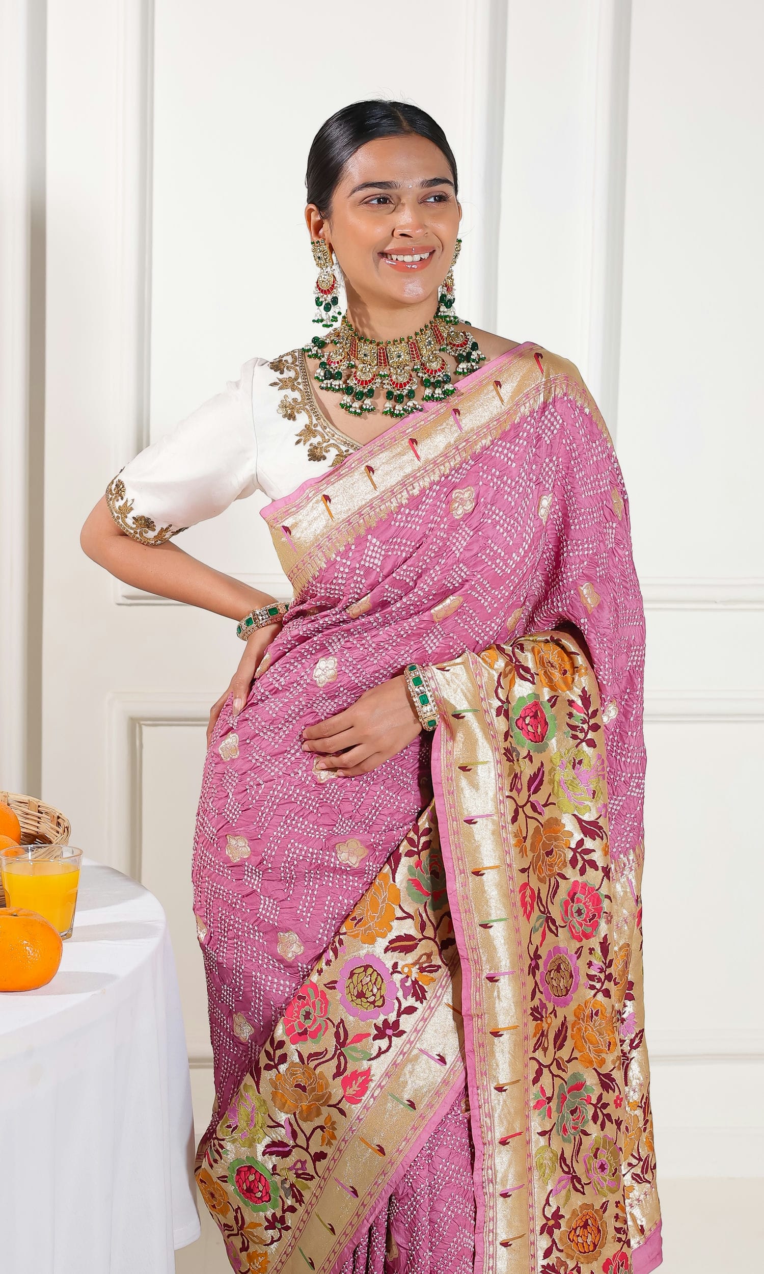 Paithani Scurt Butti with Bandhej Saree