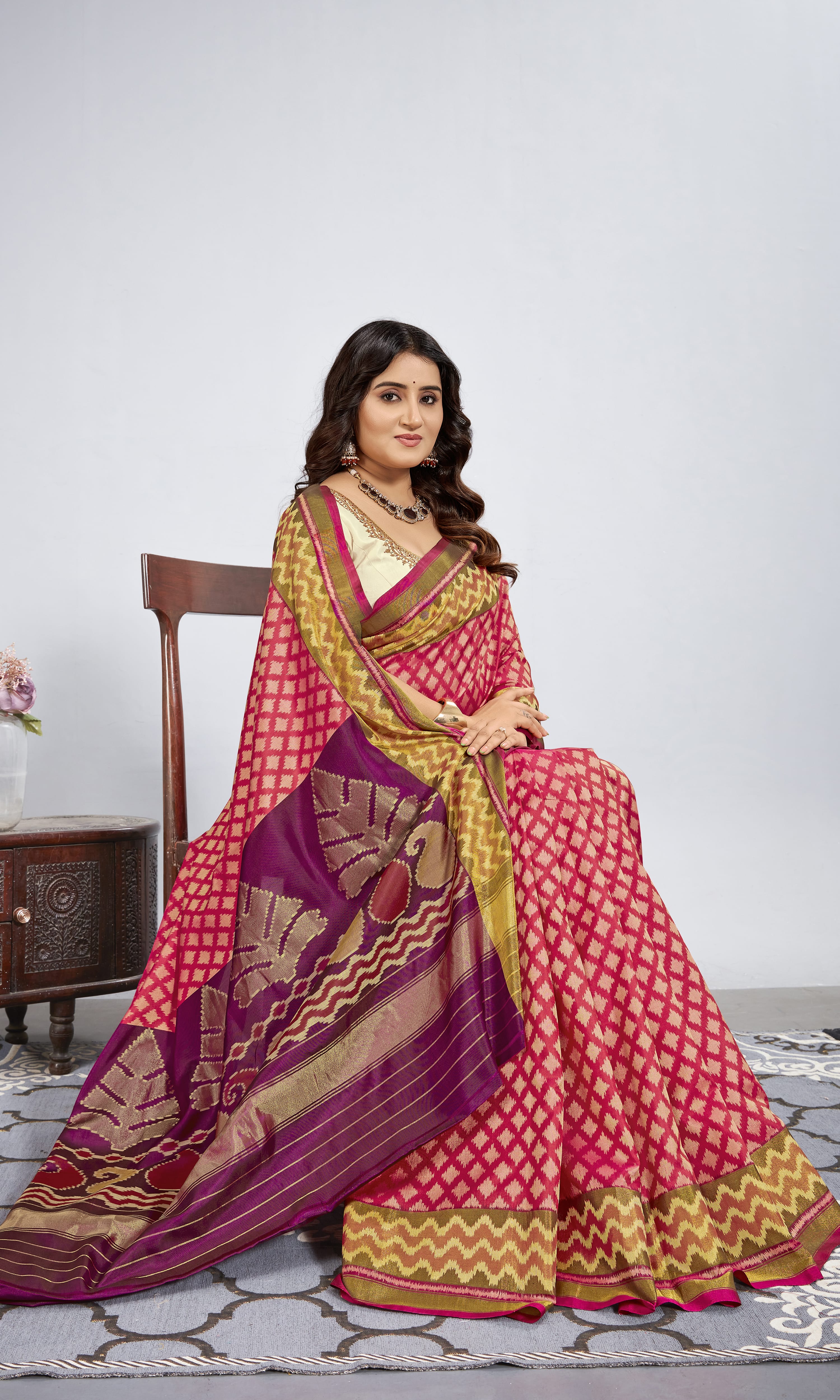 Rajkoti Patola Saree with Zari Kadva weave