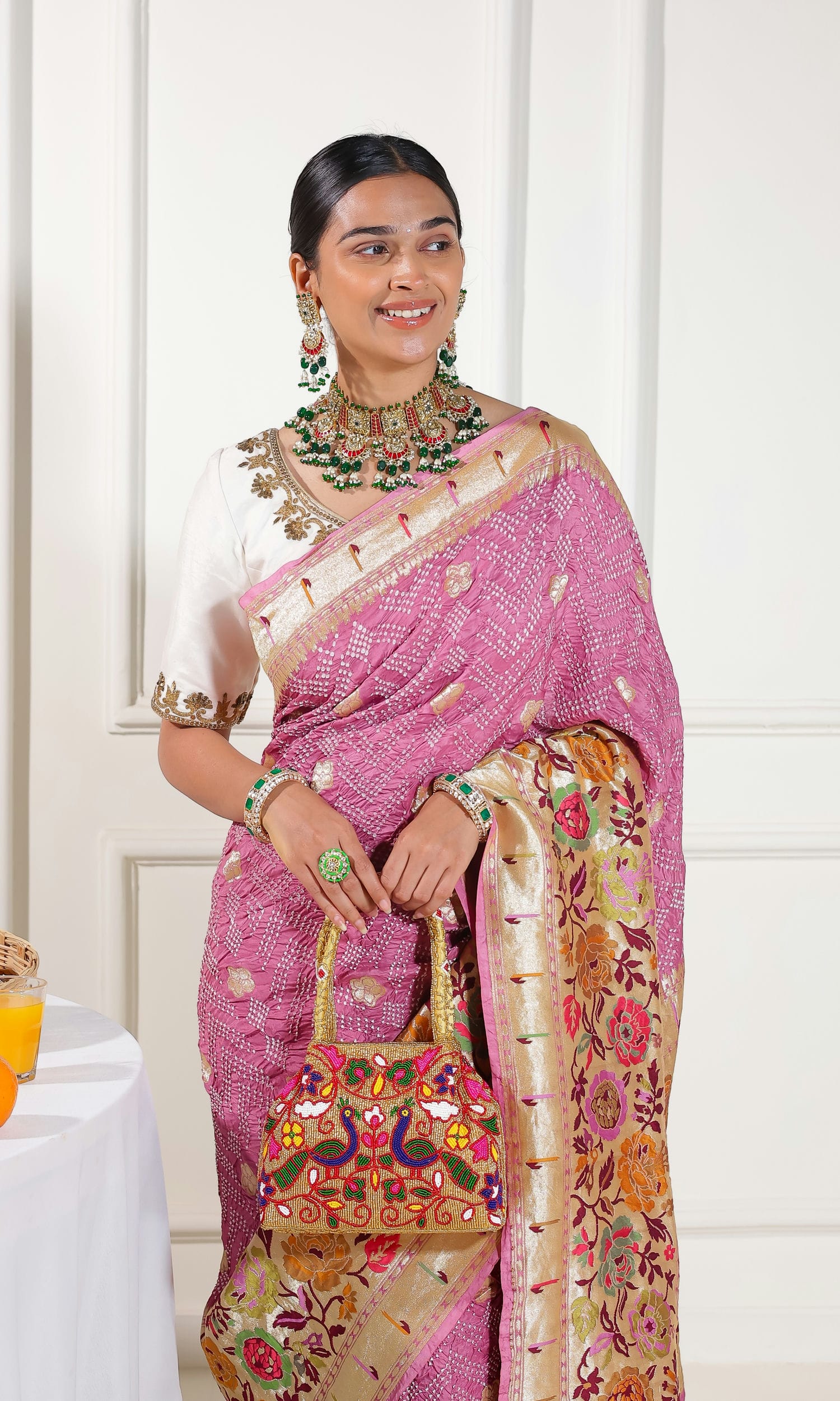 Paithani Scurt Butti with Bandhej Saree