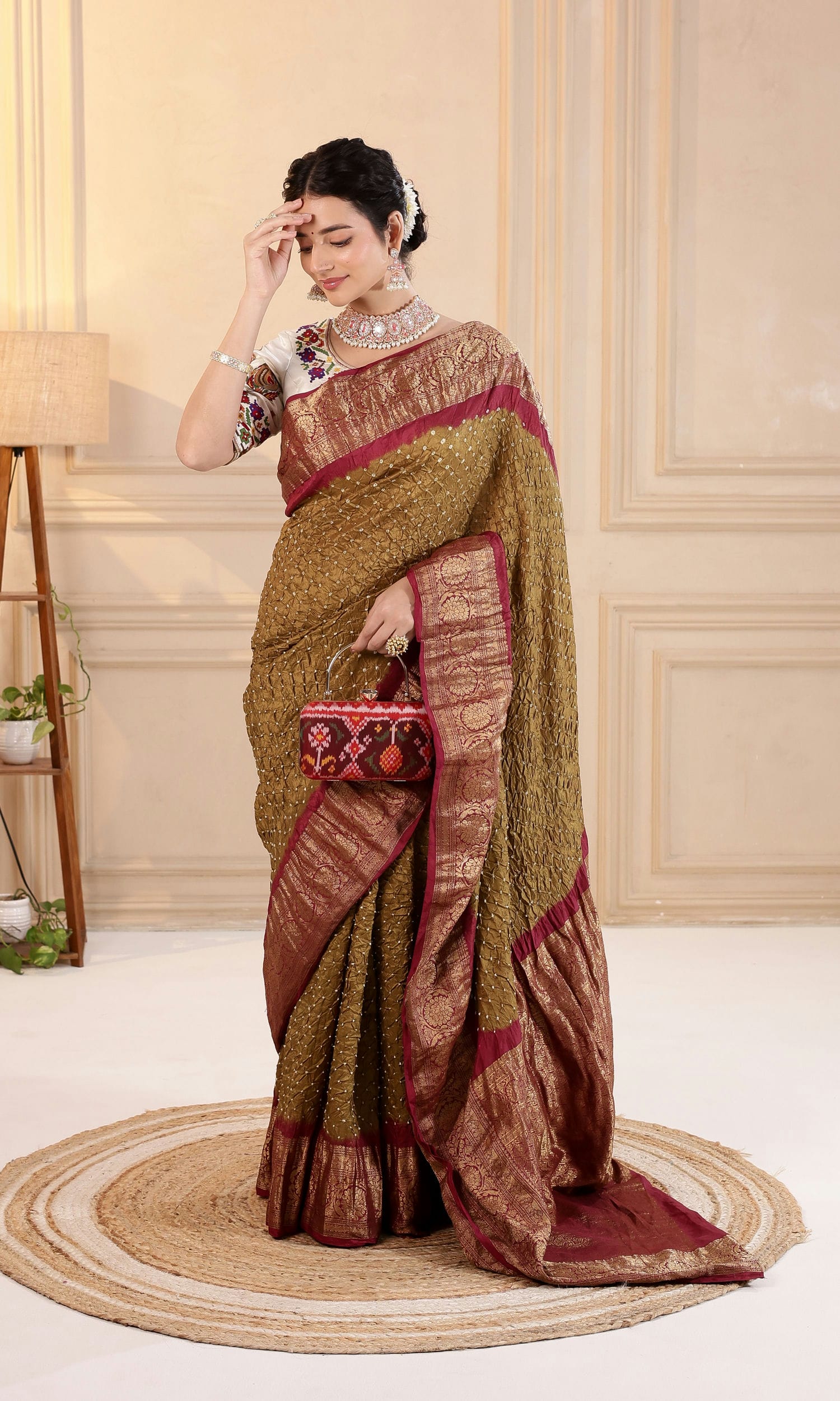 Kanjiwaram Border Pallu Bandhani Saree