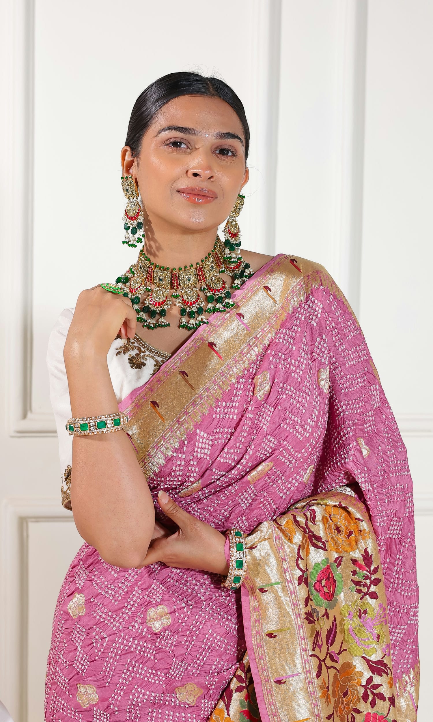 Paithani Scurt Butti with Bandhej Saree
