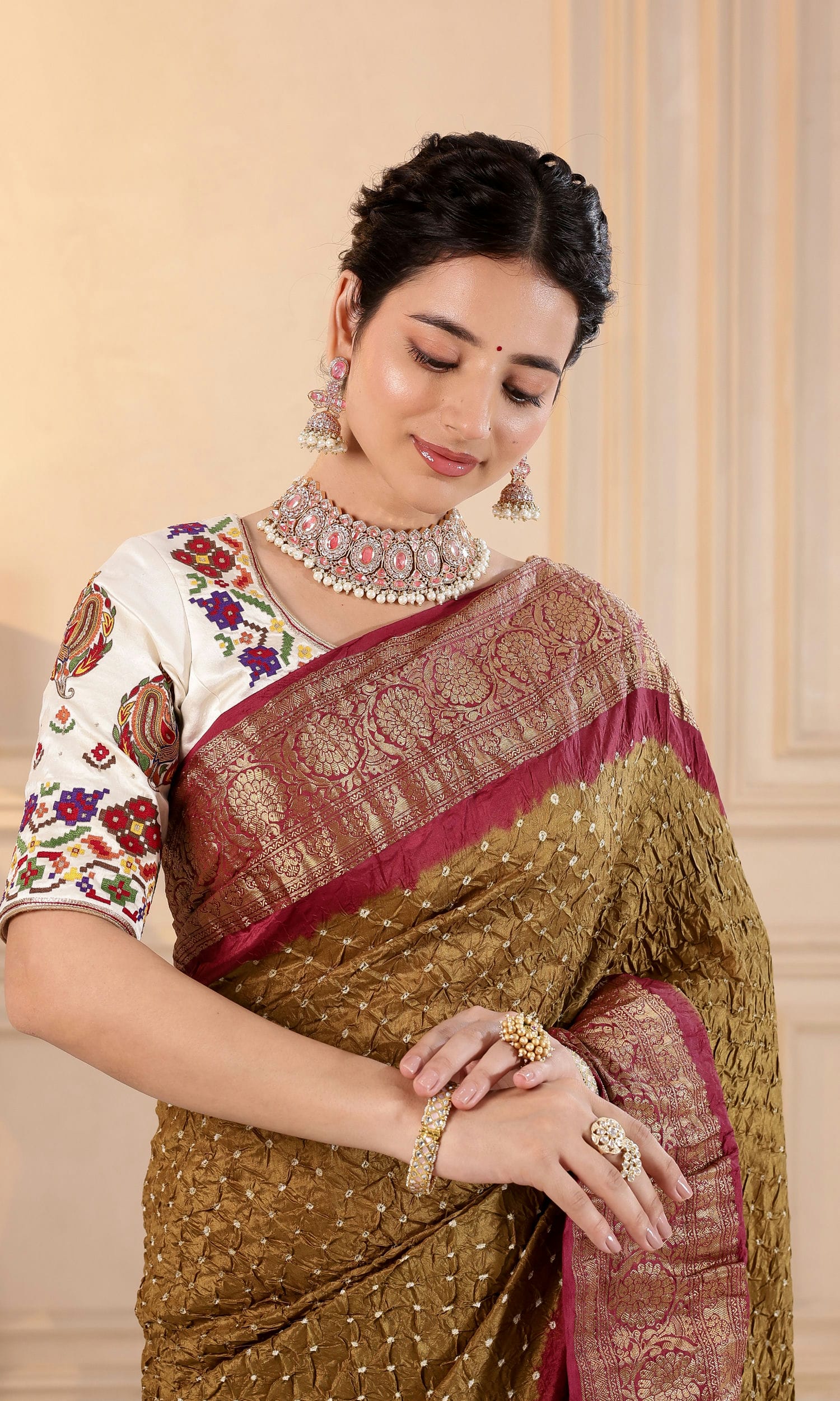 Kanjiwaram Border Pallu Bandhani Saree