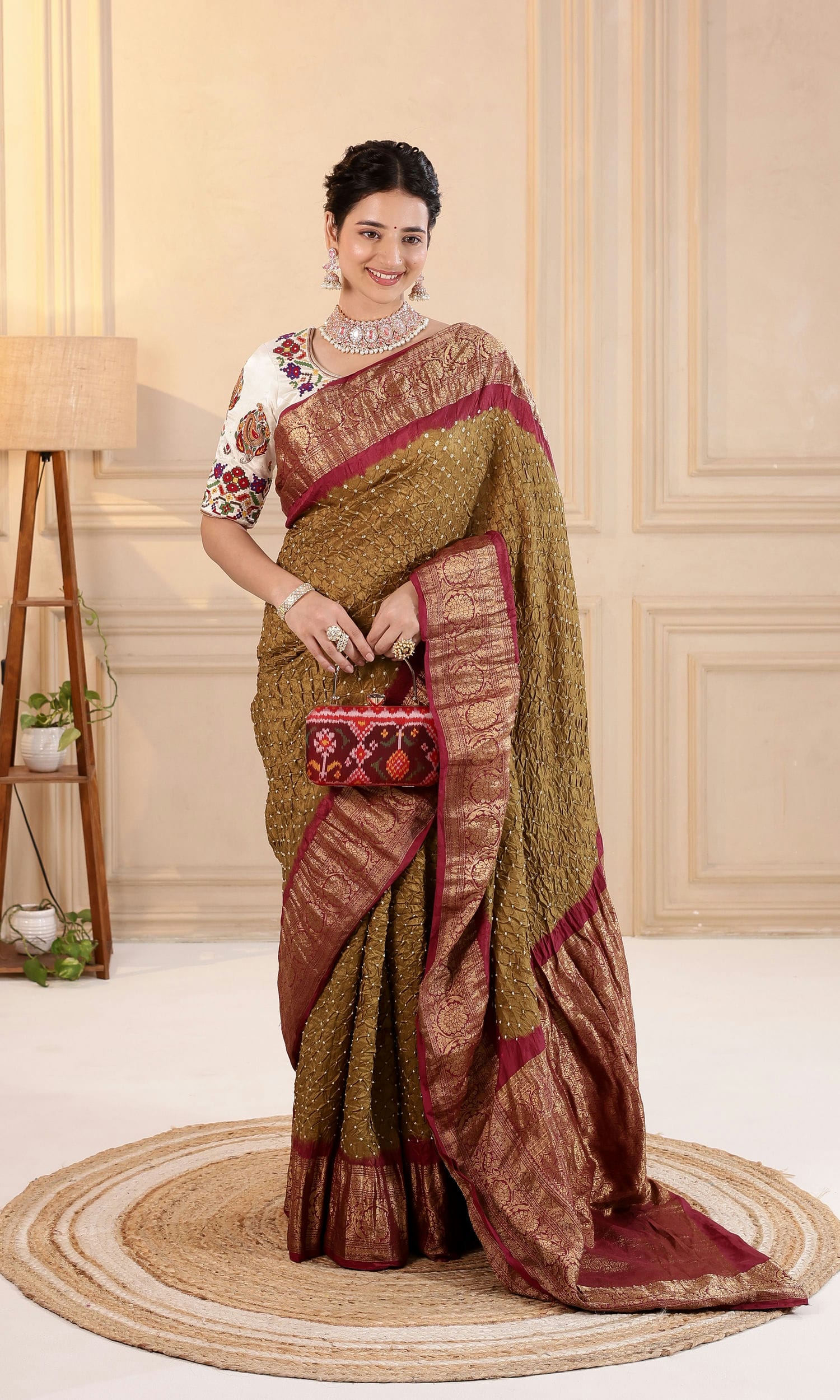 Kanjiwaram Border Pallu Bandhani Saree