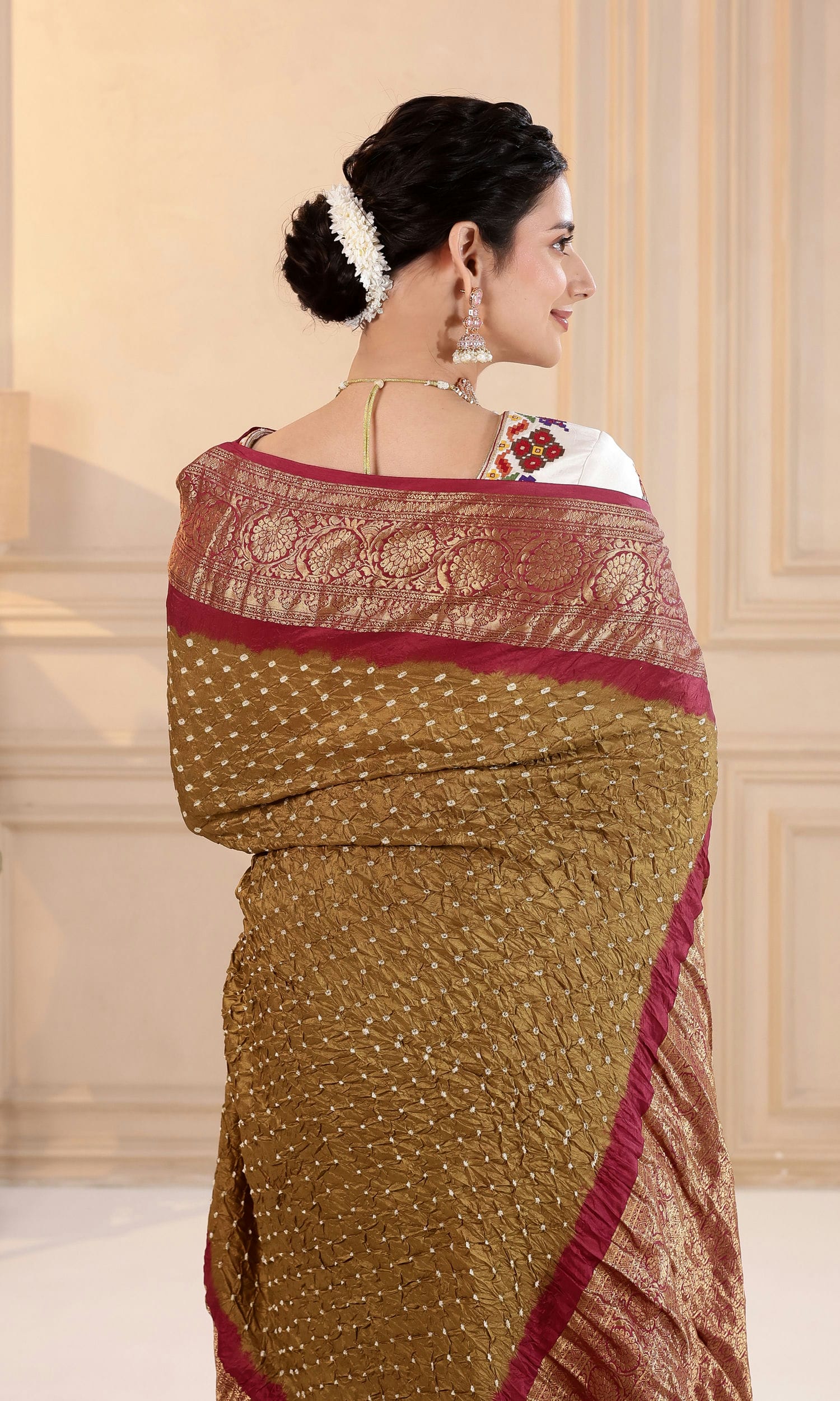 Kanjiwaram Border Pallu Bandhani Saree