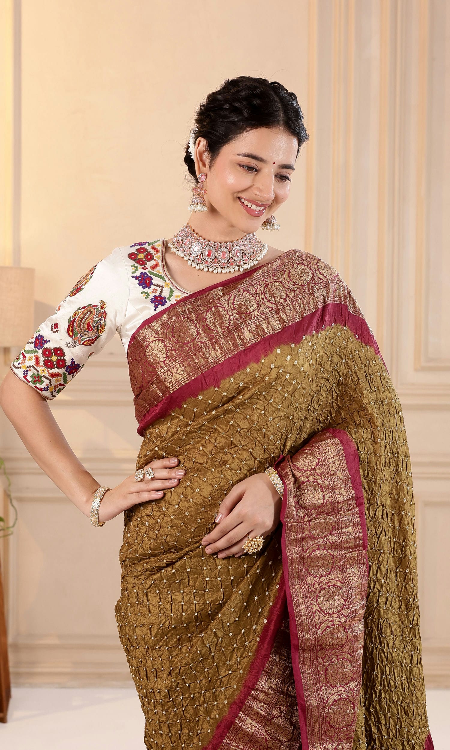 Kanjiwaram Border Pallu Bandhani Saree
