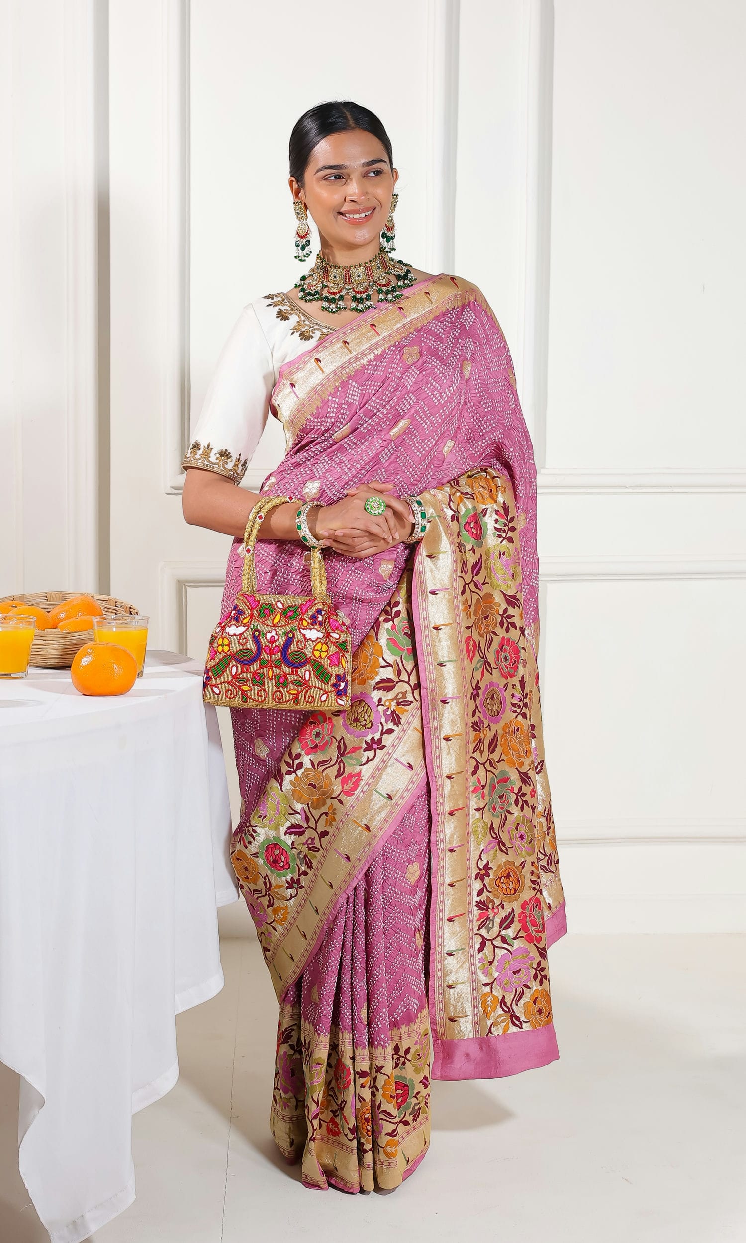 Paithani Scurt Butti with Bandhej Saree