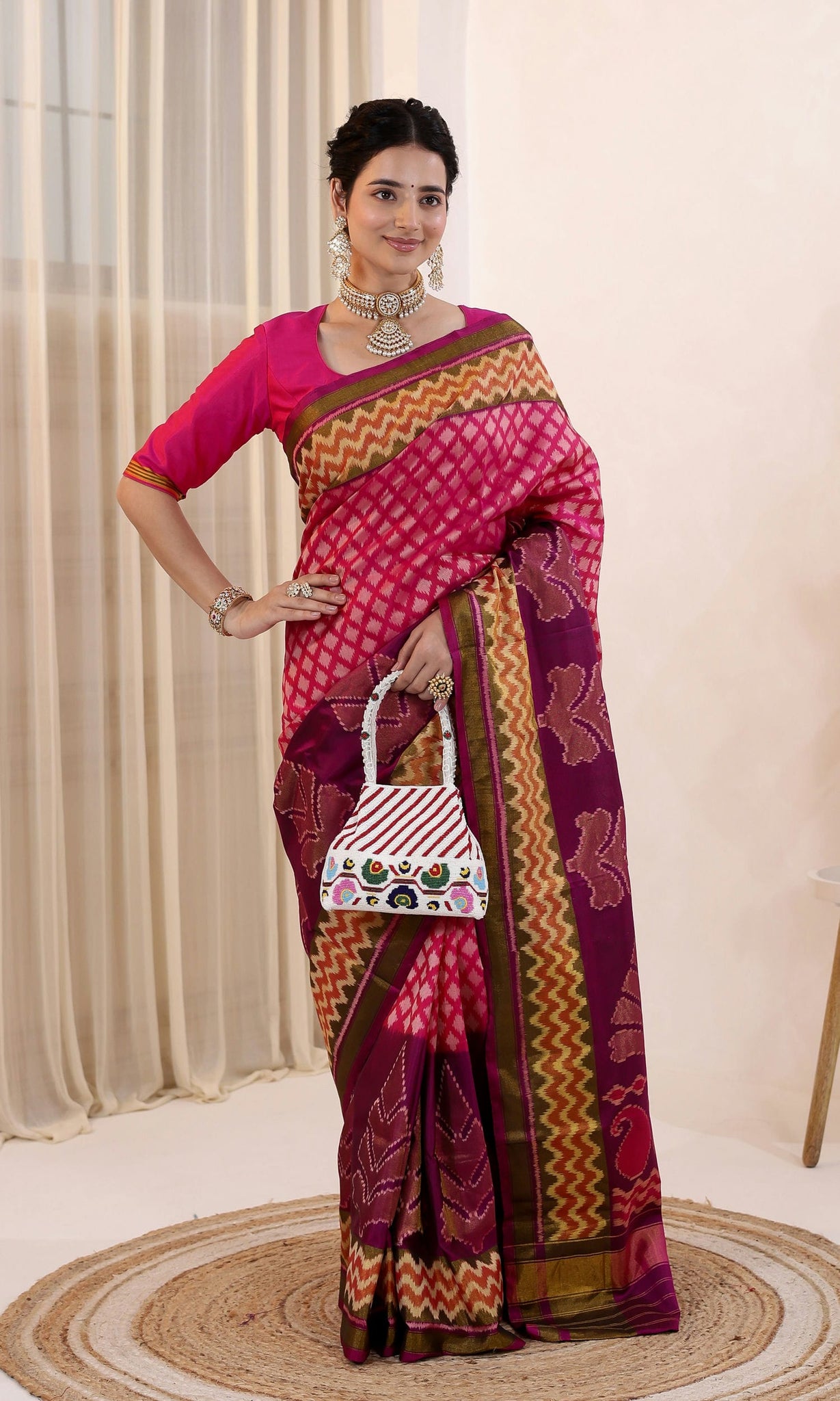 Rajkoti Patola Saree with Kadva weave Style Butta