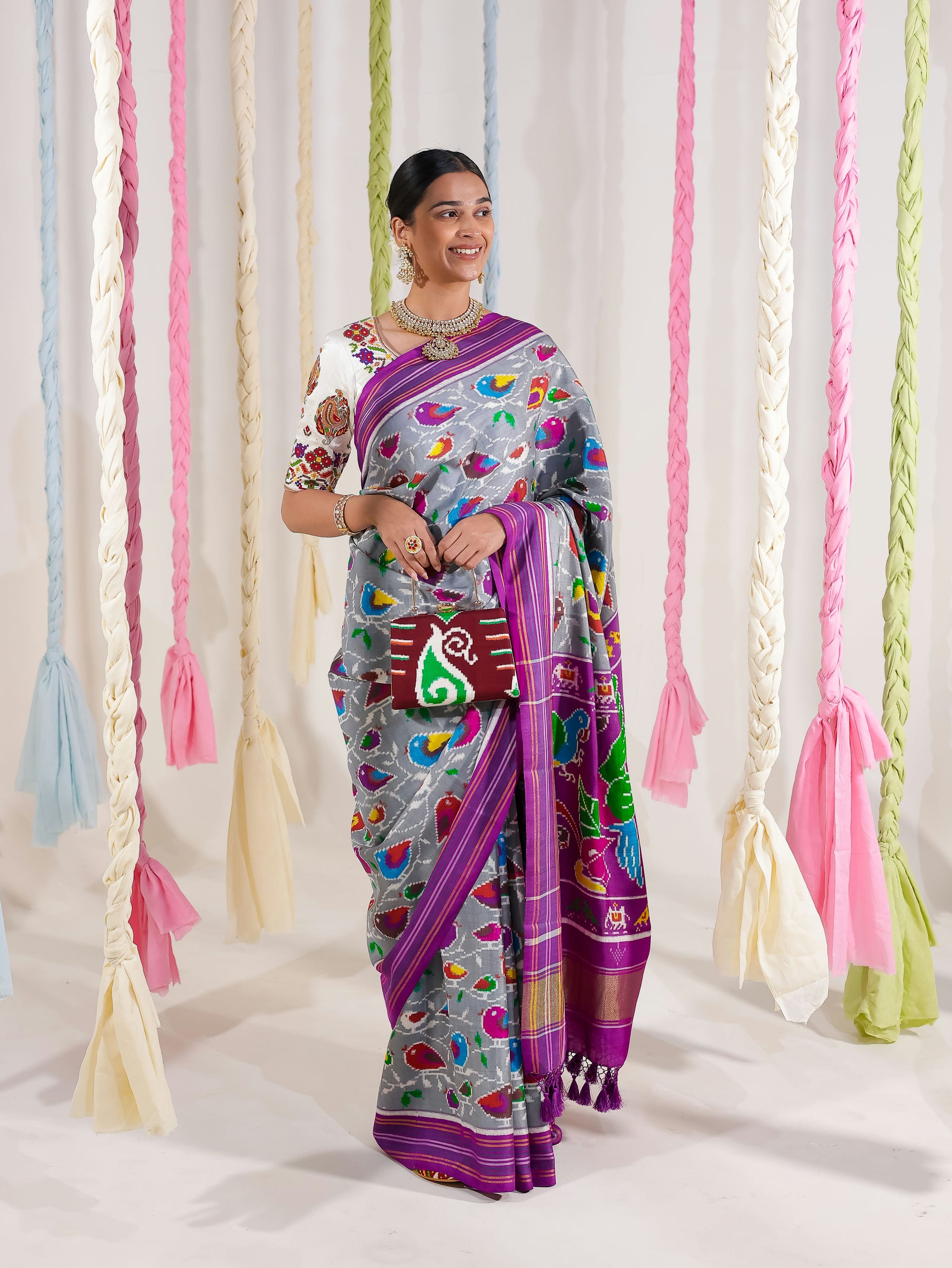 Double Ikat Patola Saree Sparrow Jaal