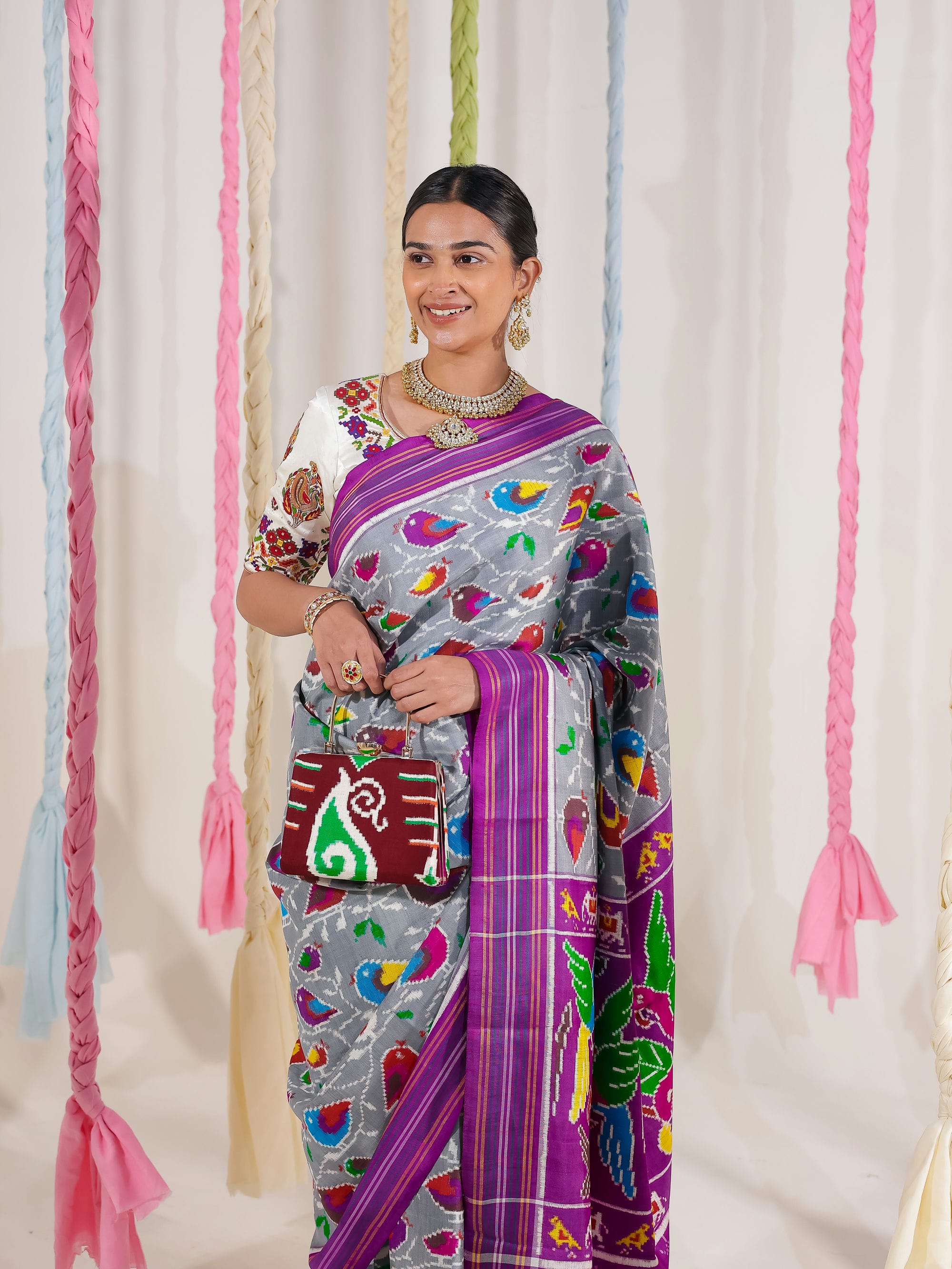 Double Ikat Patola Saree Sparrow Jaal