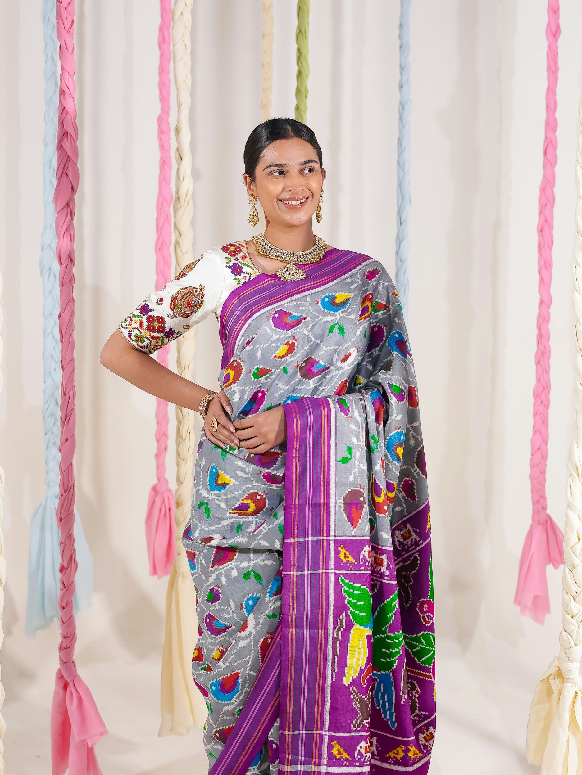Double Ikat Patola Saree Sparrow Jaal