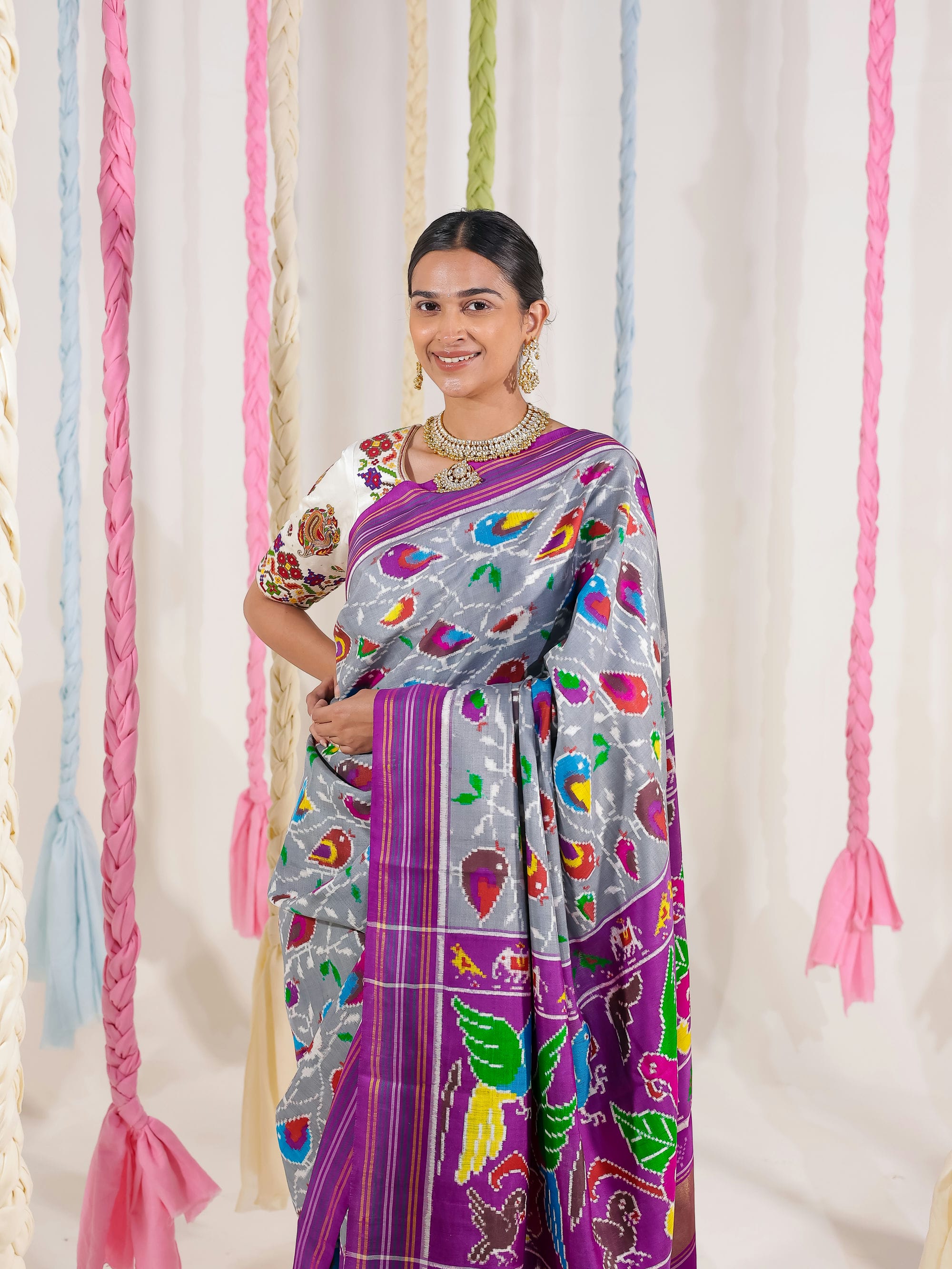 Double Ikat Patola Saree Sparrow Jaal