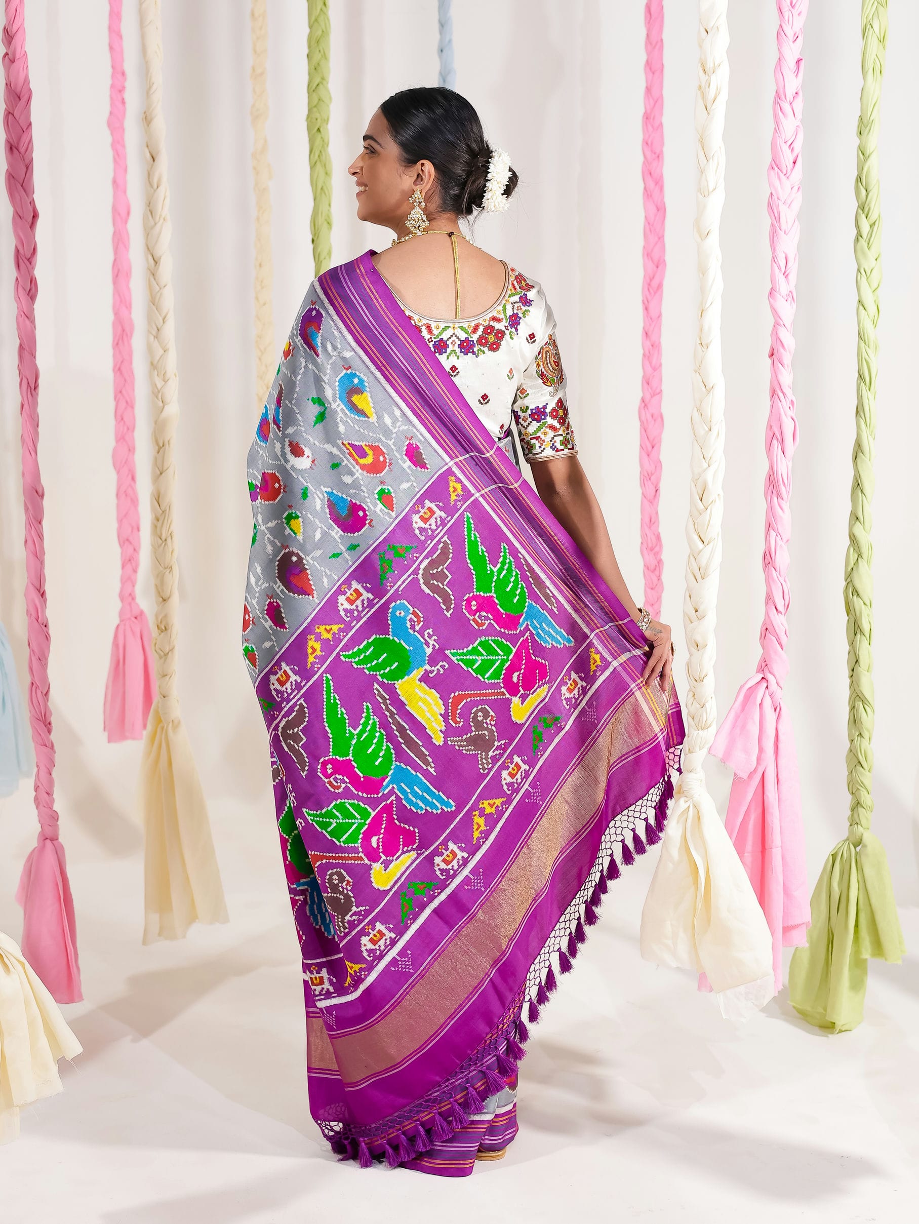 Double Ikat Patola Saree Sparrow Jaal